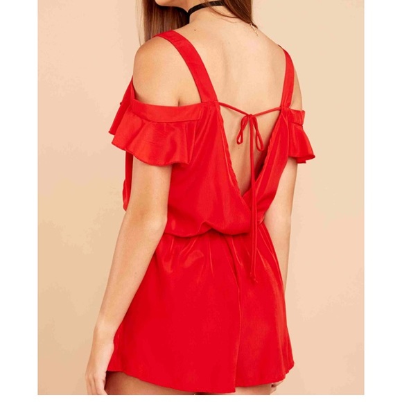 Cold Shoulder Red  Valentines Day Romper - Picture 3 of 8
